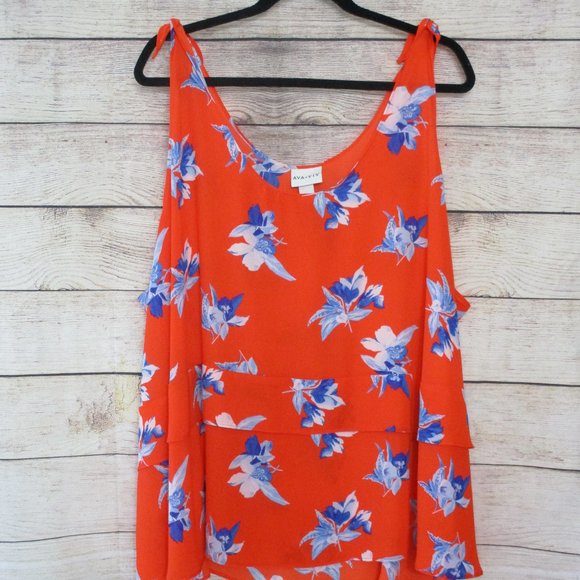 Ava & Viv Orange Floral Sleeveless 4X Blouse - Picture 1 of 10